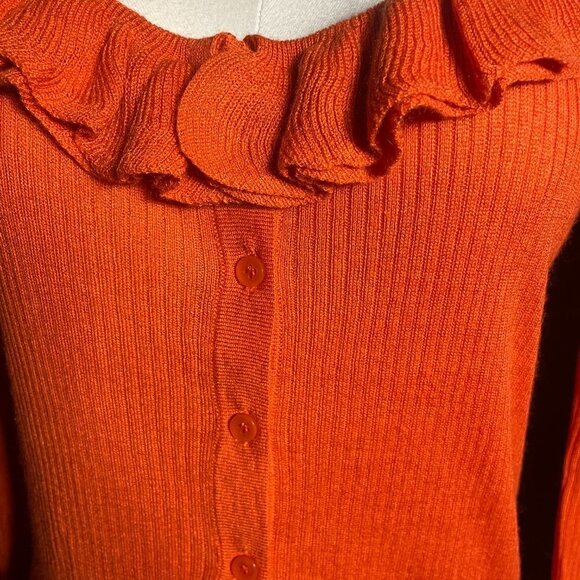 J.Crew Top Long Sleeve Blouse Ruffled neck Button up Very Soft Orange XS - Picture 5 of 9